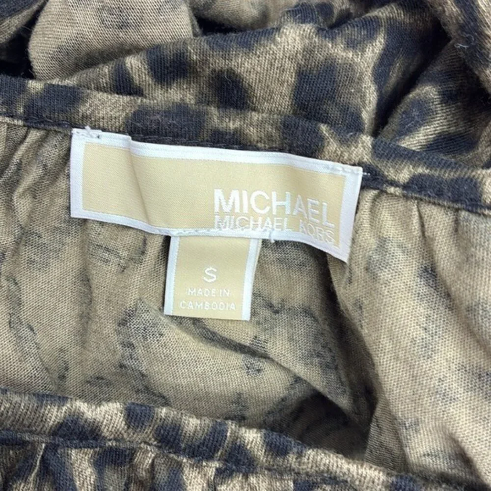 Michael Kors Womens Leopard Print Top Animal Print 3/4 Sleeve Size S